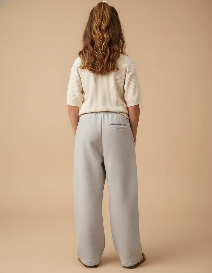 Pantalon Baggy Gris Clair Ample Cordon Étoile Brodé - Molleton - vue 2
