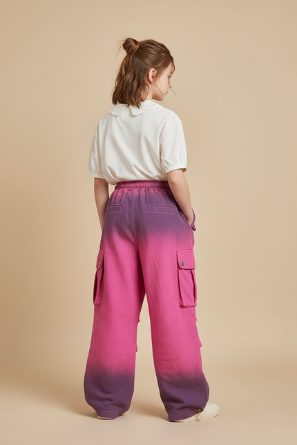 Pantalon Baggy Dégradé Rose Violet Cargo Ample Fille - Multicolore Coton - vue 2