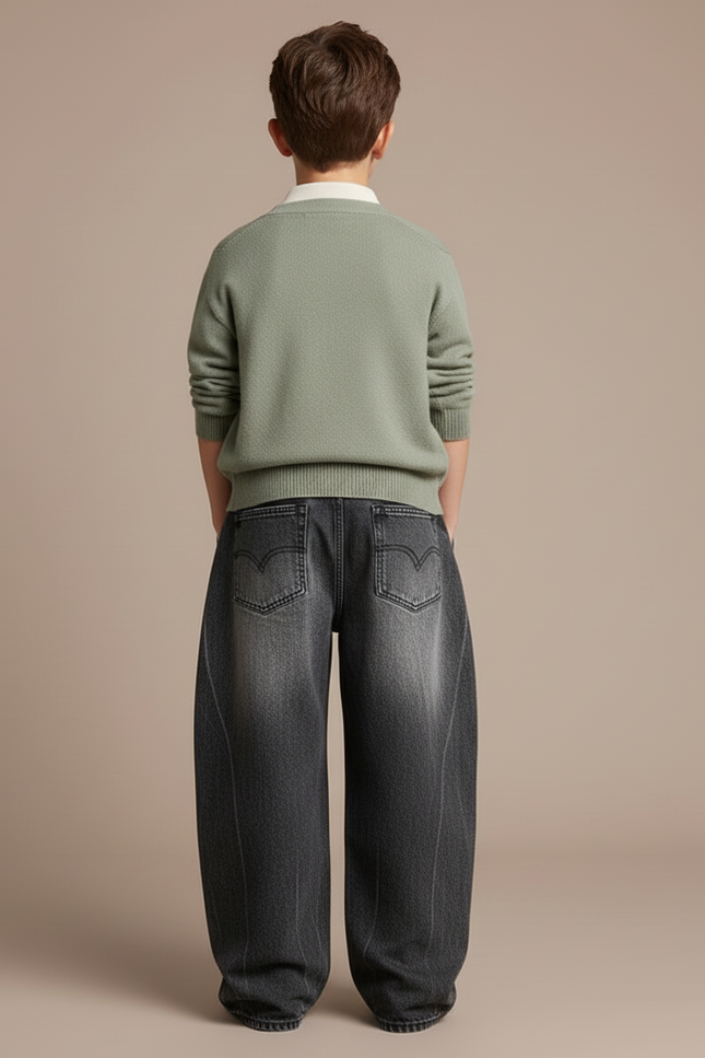 Pantalon Baggy Gris Délavé Ample Large Plissé Enfant - Jean - vue 2