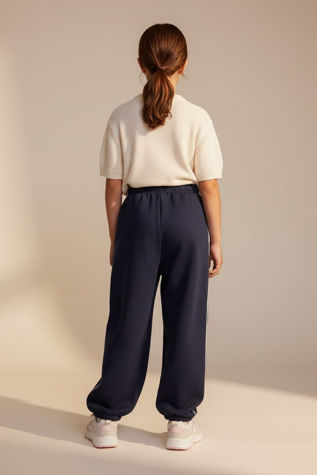 Pantalon Baggy Bleu Marine Ample Molleton Rayures Confortable - vue 2