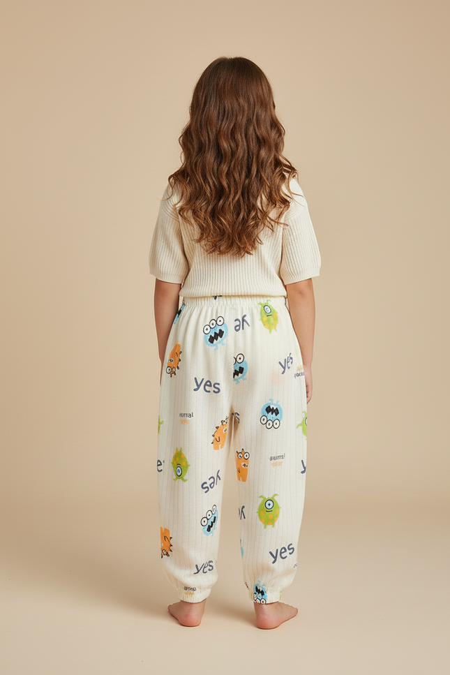 Pantalon Baggy Coton Imprimé Monstre Rayé Enfant Ample - vue 2