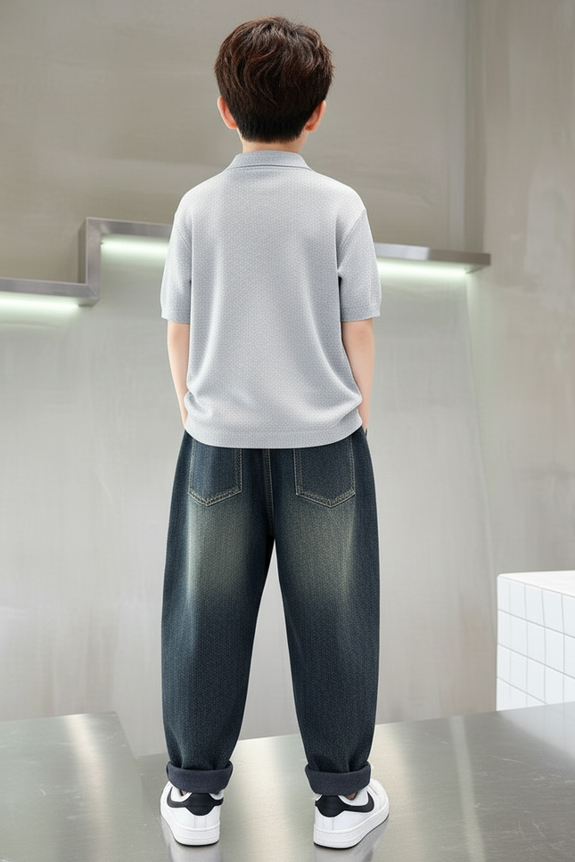 Pantalon Baggy Jean Ample Délavé Garçon Confortable - Bleu - vue 2