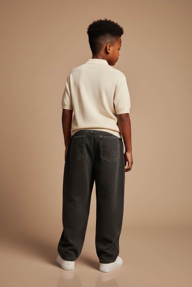 Pantalon Baggy Gris Foncé Ample Plissé Décontracté - Jean - vue 2