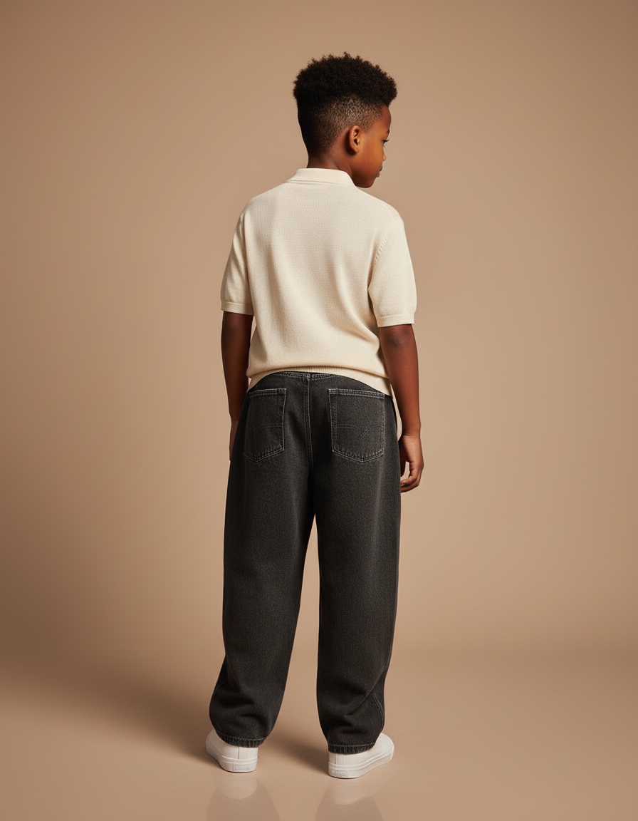 Pantalon Baggy Gris Foncé Ample Plissé Décontracté - Jean - vue 2