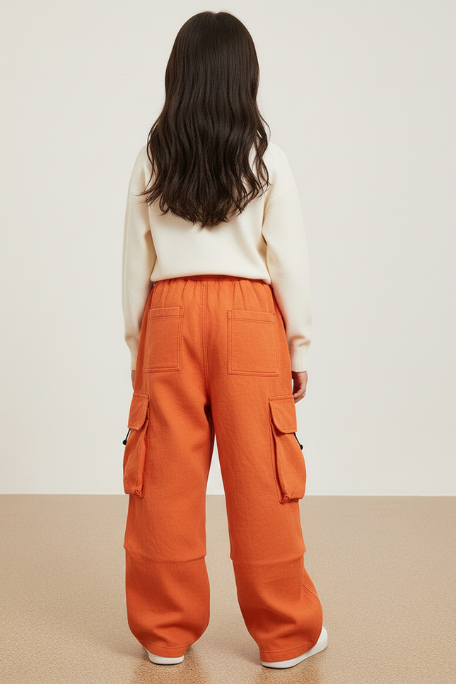 Pantalon Baggy Orange Cargo Ample Enfant Décontracté - Molleton - vue 2