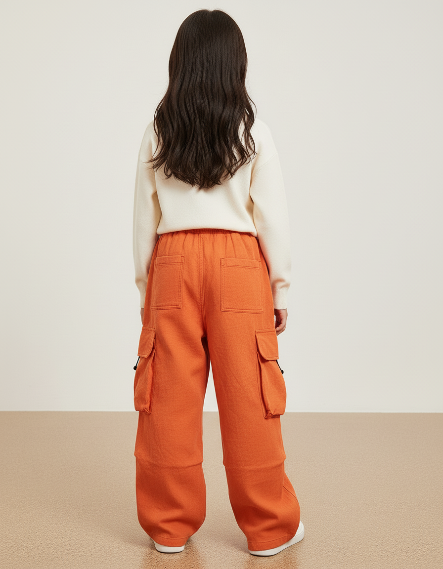 Pantalon Baggy Orange Cargo Ample Enfant Décontracté - Molleton - vue 2