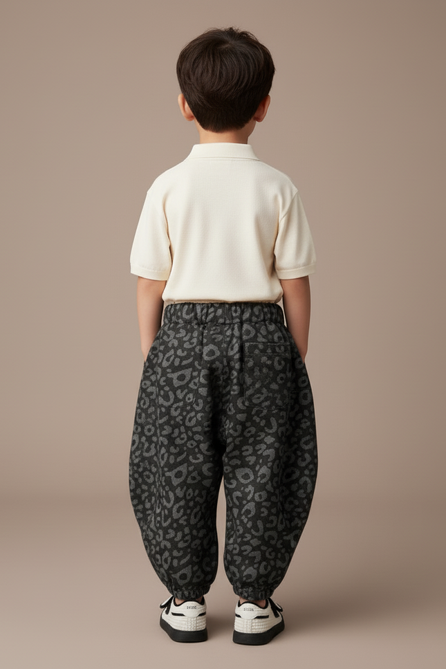 Pantalon Baggy Léopard Gris Noir Ample Hiver Garçon - Molleton - vue 2