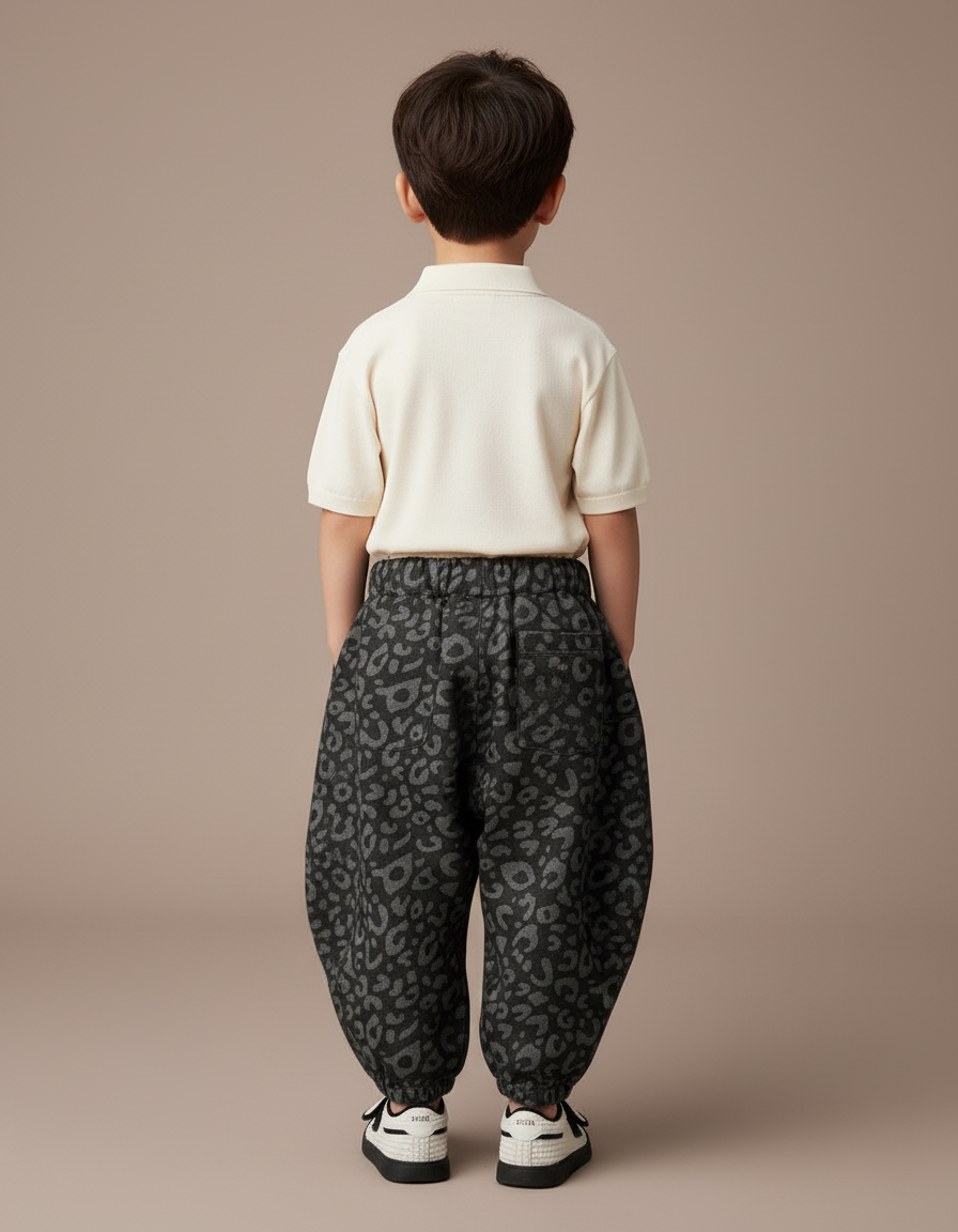 Pantalon Baggy Léopard Gris Noir Ample Hiver Garçon - Molleton - vue 2