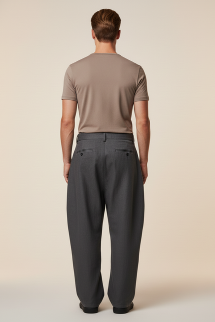 Pantalon Baggy Homme Gris Taille Haute - Gabardine - vue 2