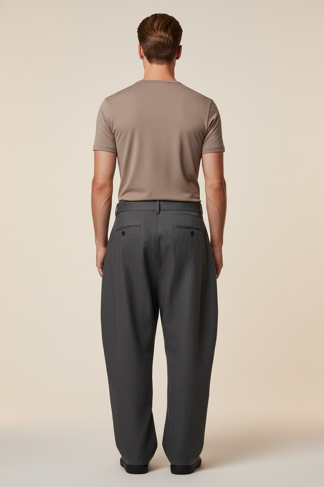 Pantalon Baggy Homme Gris Taille Haute - Gabardine - vue 2