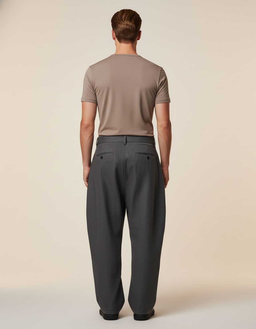 Pantalon Baggy Homme Gris Taille Haute - Gabardine - vue 2
