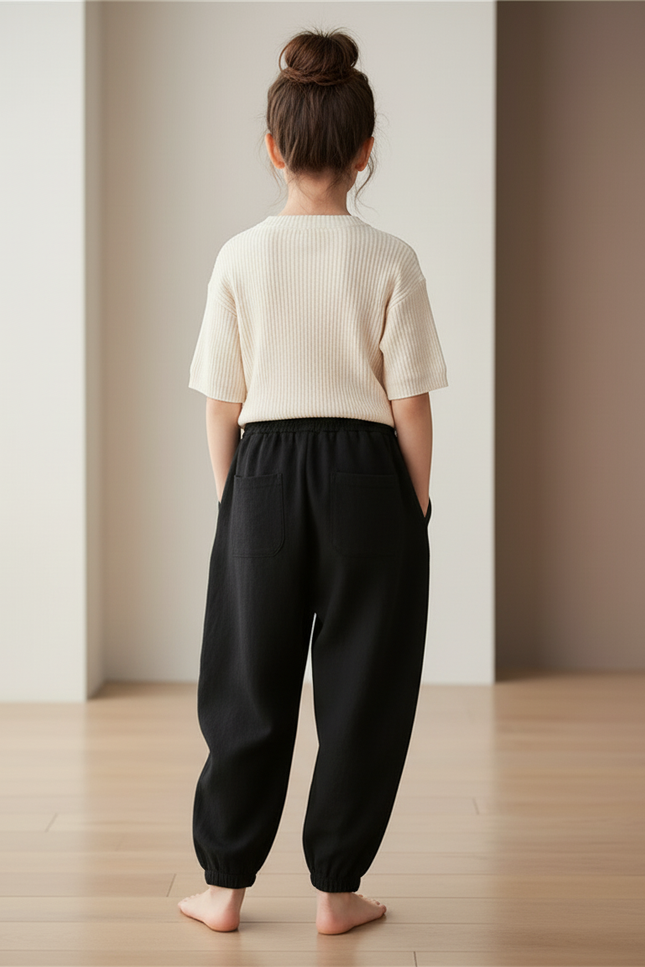 Pantalon Baggy Noir Ample Lin Décontracté Enfant - vue 2