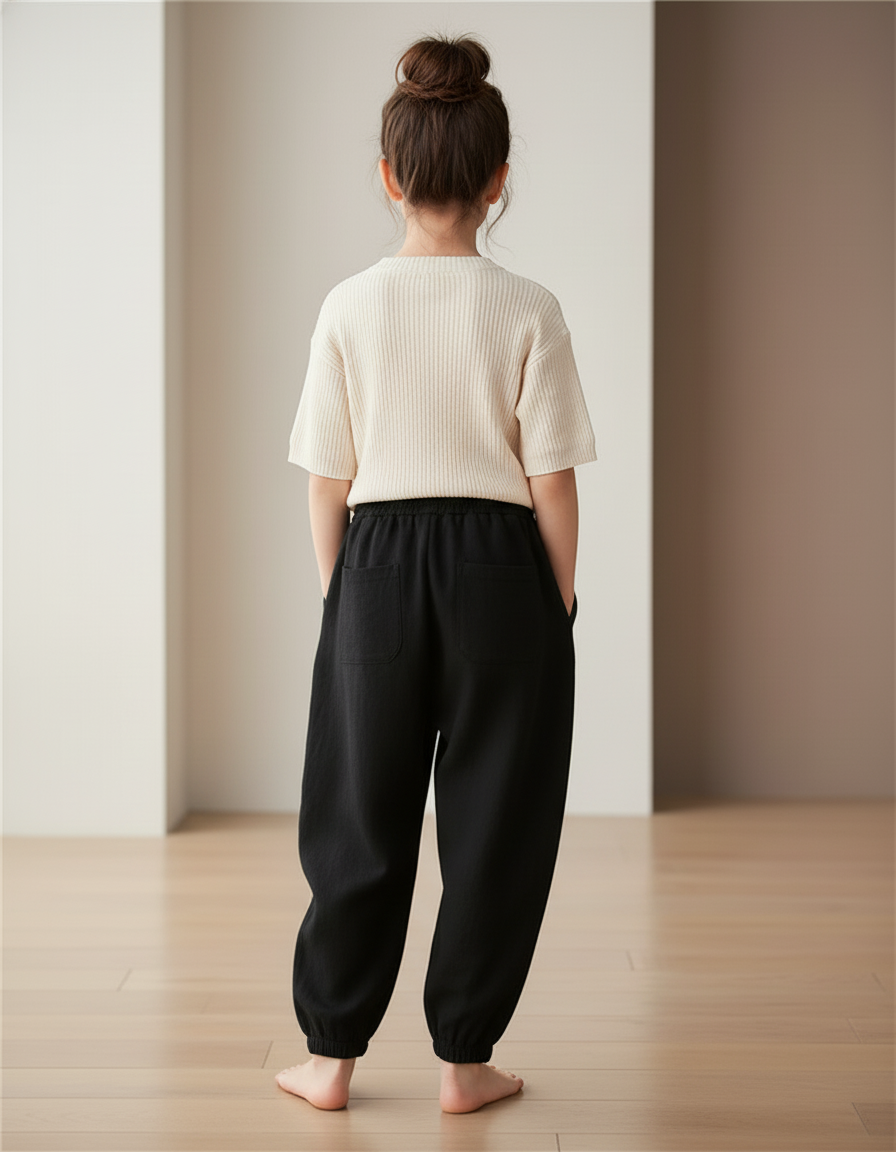 Pantalon Baggy Noir Ample Lin Décontracté Enfant - vue 2