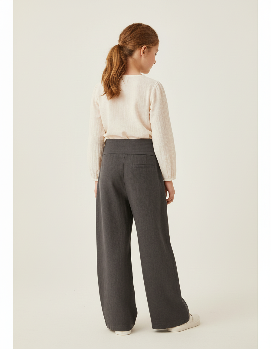 Pantalon Baggy Gris Ample Décontracté Confortable Fille - Lin - vue 2