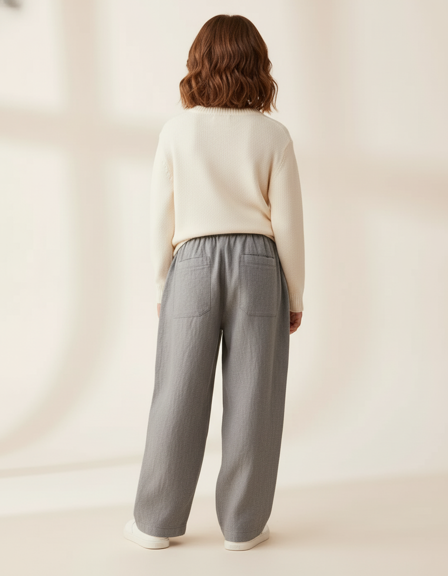 Pantalon Baggy Fille Gris Taille Élastique - Lin - vue 2