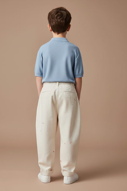 Pantalon Baggy Coton Ample Décontracté Peinture Enfant - Beige Toile - vue 2