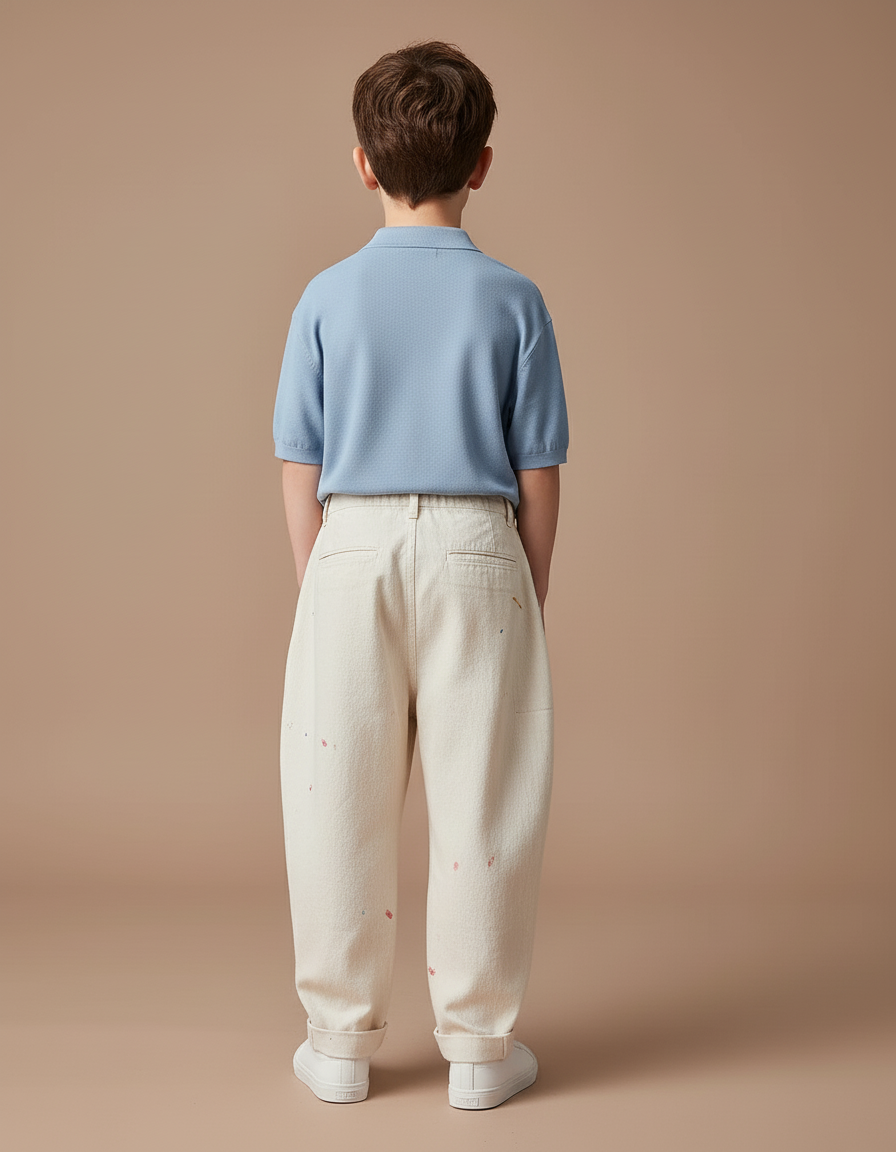 Pantalon Baggy Coton Ample Décontracté Peinture Enfant - Beige Toile - vue 2