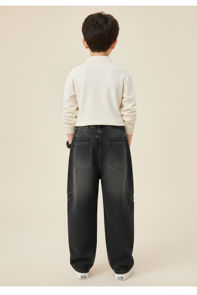 Pantalon Baggy Noir Ample Jean Garçon Poches - Gris - vue 2