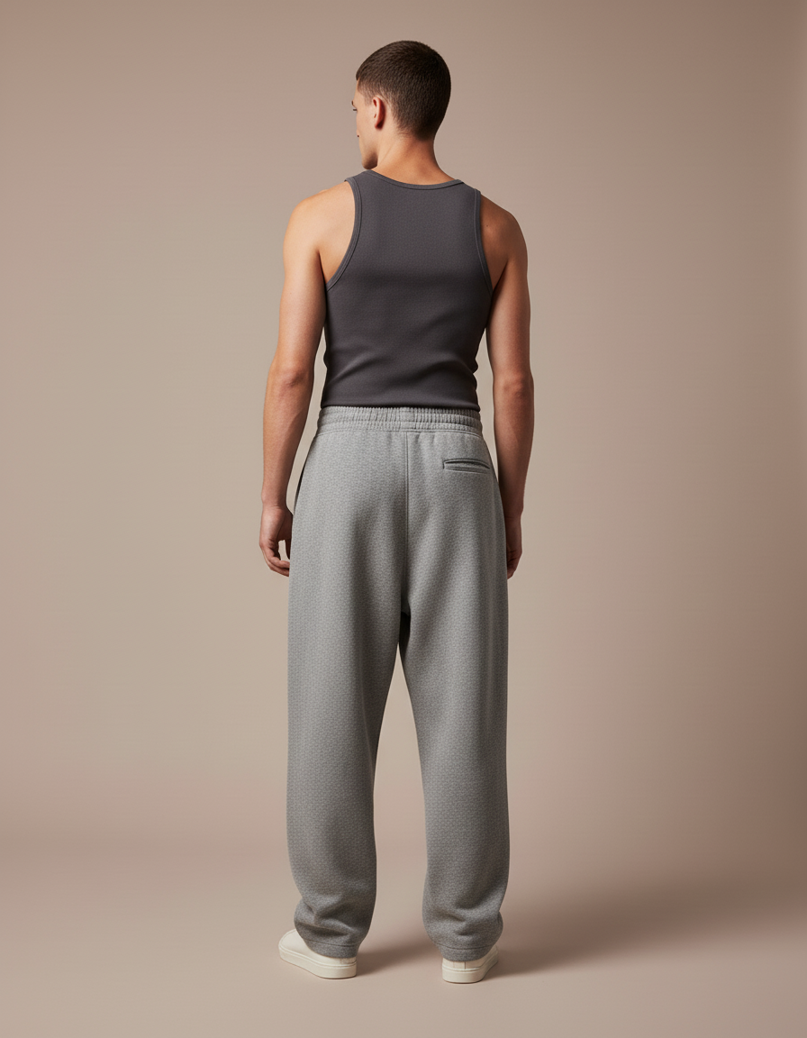 Pantalon Baggy Gris Chiné Ample Décontracté Confortable - Molleton - vue 2