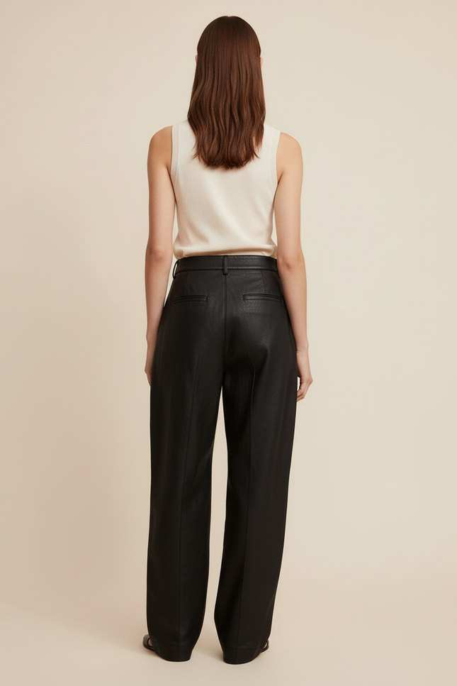 Pantalon Baggy Cuir Femme - Noir - vue 2