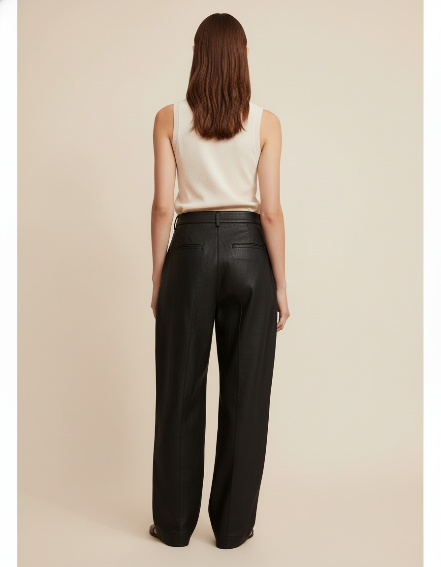 Pantalon Baggy Cuir Femme - Noir - vue 2