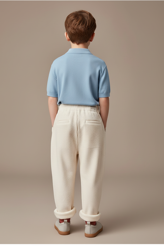 Pantalon Baggy Crème Côtelé Ample Confortable Enfant - Beige Cordé - vue 2