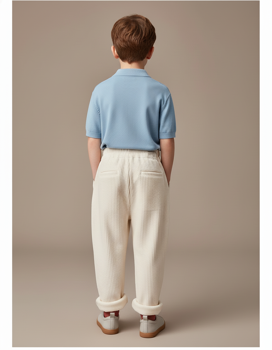 Pantalon Baggy Crème Côtelé Ample Confortable Enfant - Beige Cordé - vue 2