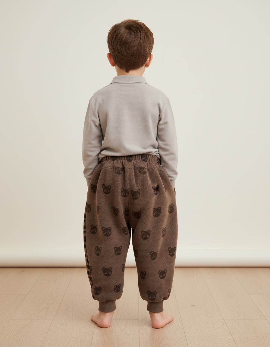 Pantalon Baggy Marron Molletonné Imprimé Ours Enfant - vue 2