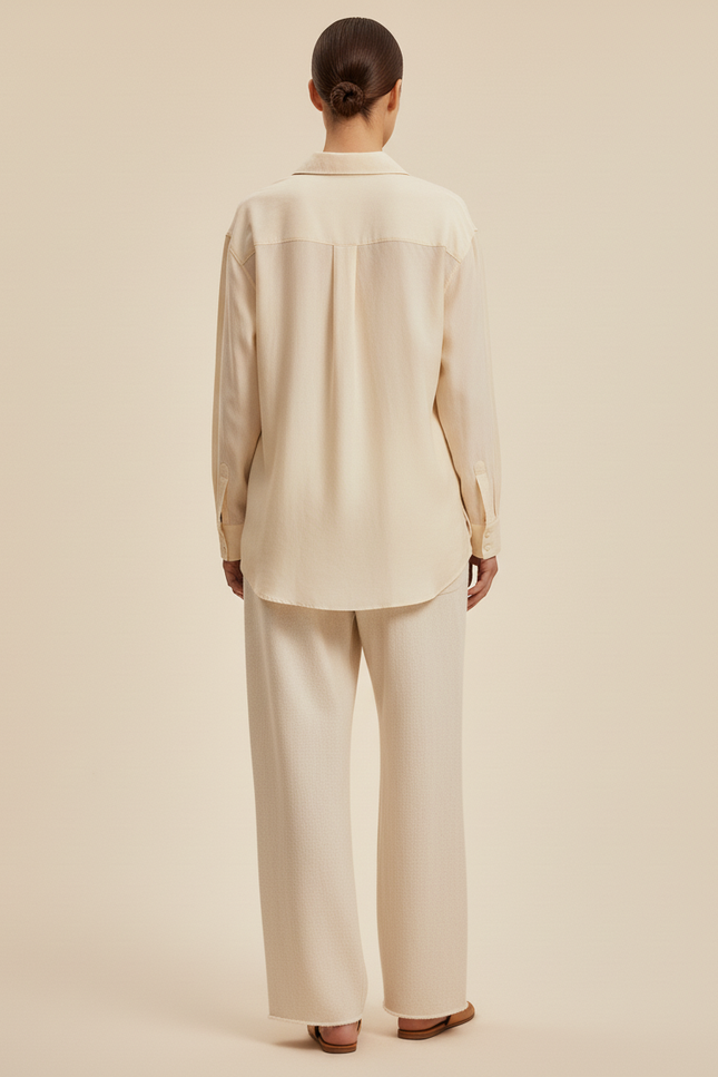 Pantalon Baggy Crème Coton Ample Décontracté Cordon - Beige Molleton - vue 2