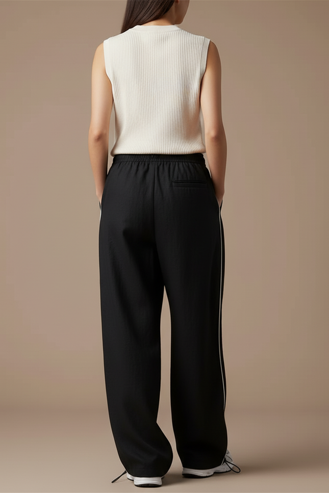 Pantalon Baggy Noir Ample Fluide Décontracté Rayures - Lin - vue 2