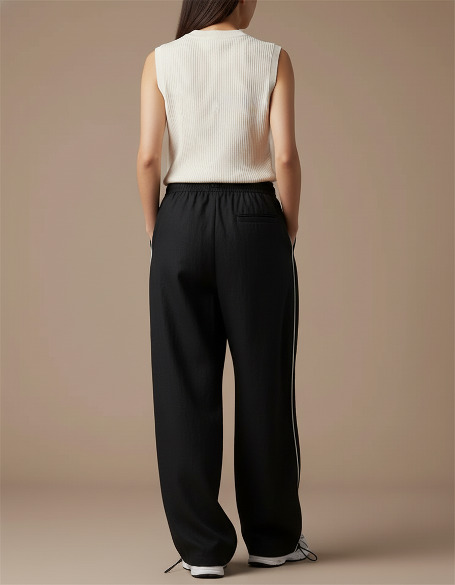 Pantalon Baggy Noir Ample Fluide Décontracté Rayures - Lin - vue 2