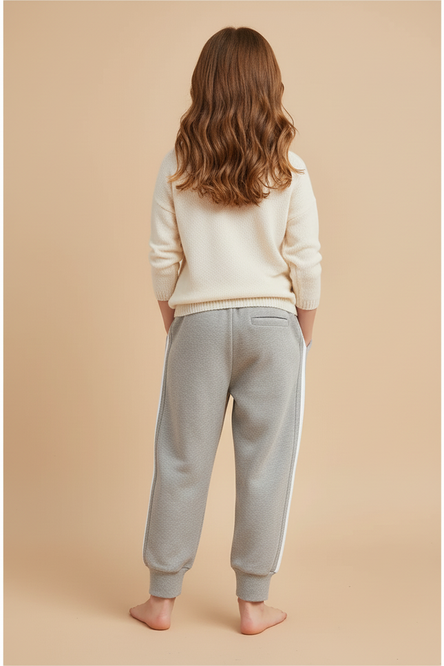 Pantalon Baggy Gris Coton Rayures Blanches Enfant Décontracté - Molleton - vue 2