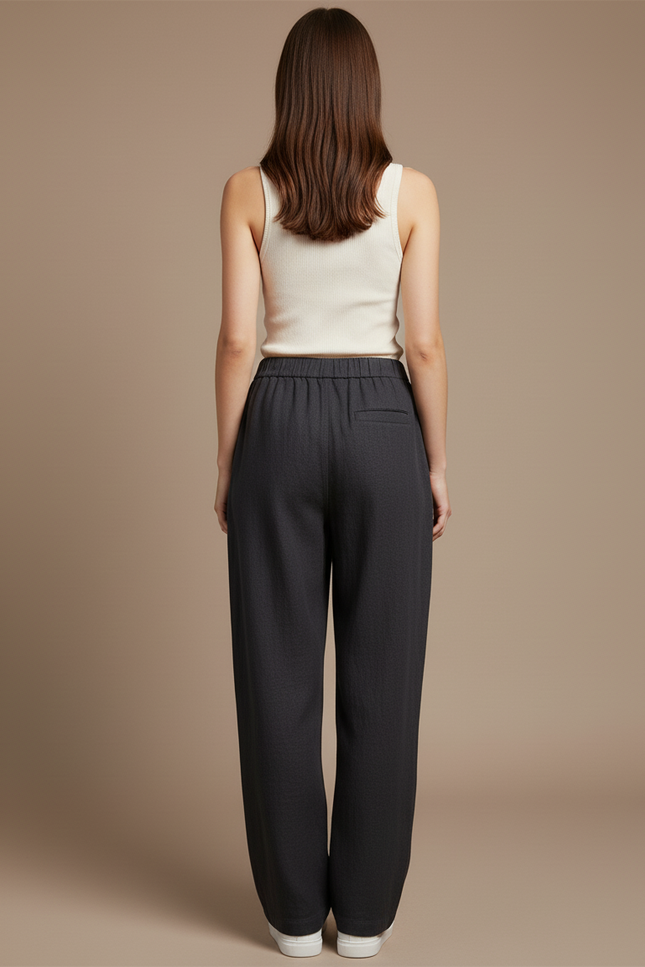 Pantalon Baggy Gris Lin Fluide Décontracté Femme - vue 2