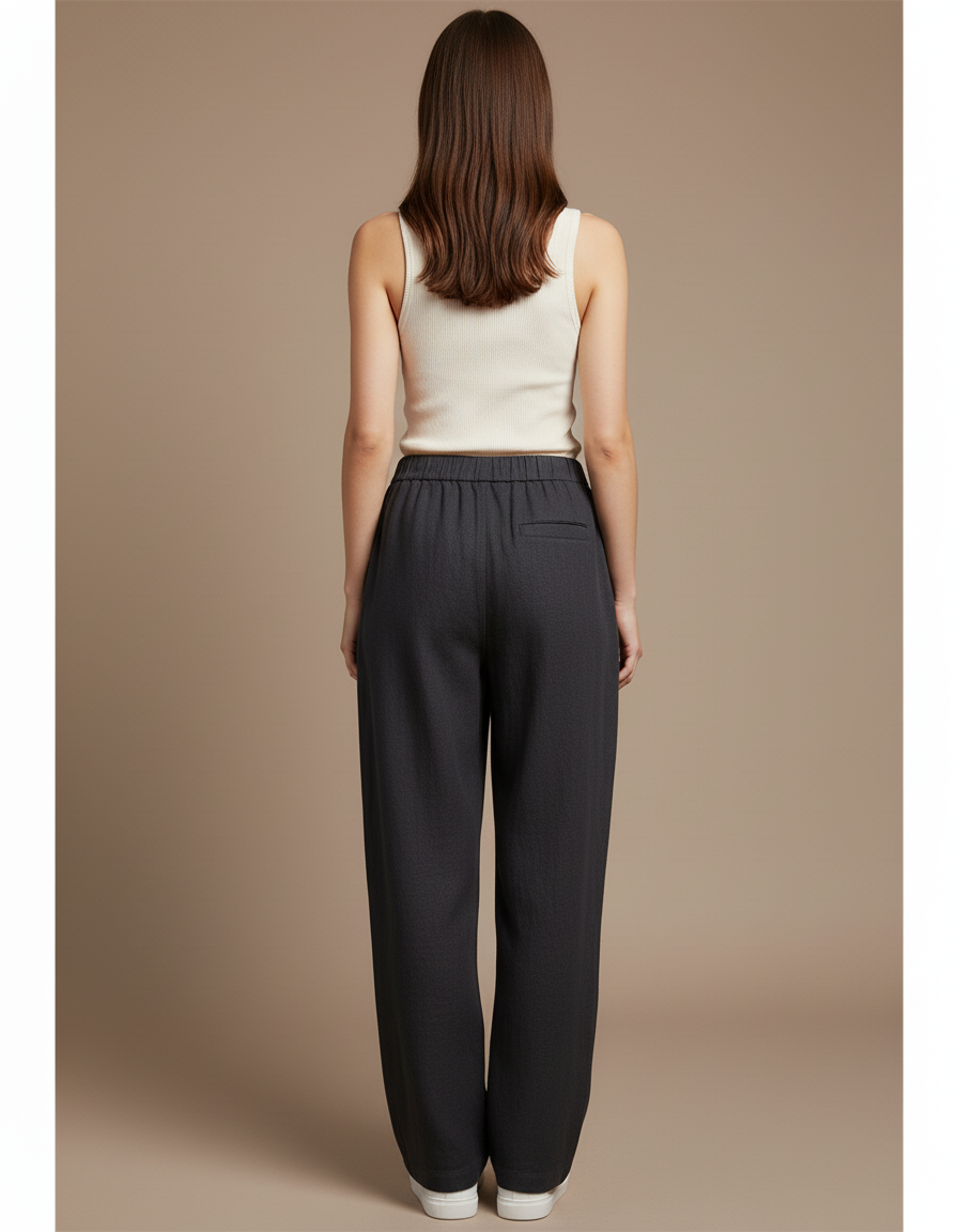 Pantalon Baggy Gris Lin Fluide Décontracté Femme - vue 2