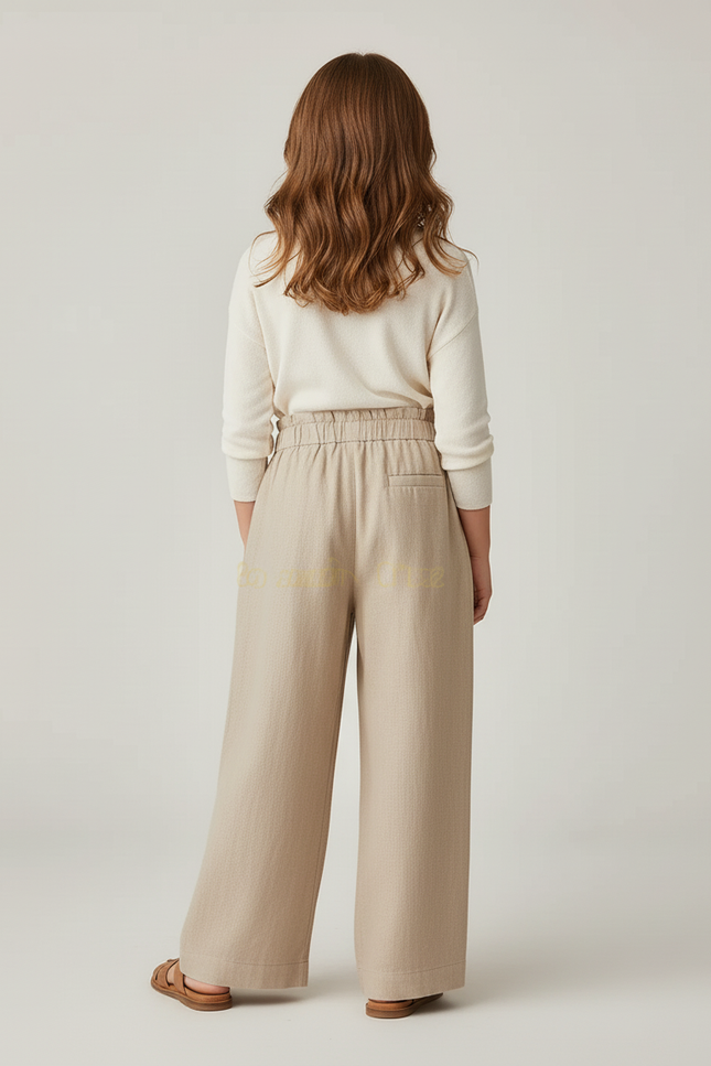 Pantalon Baggy Lin Beige Ample Cordon Décontracté - vue 2