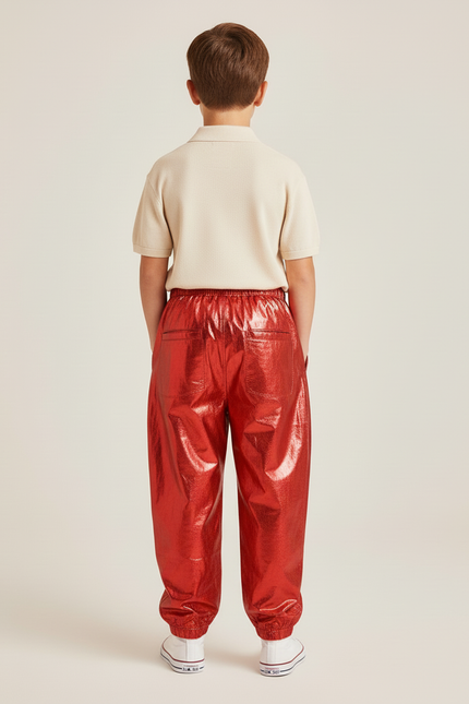 Pantalon Baggy Rouge Métallisé Brillant Ample Enfant - Polyester - vue 2
