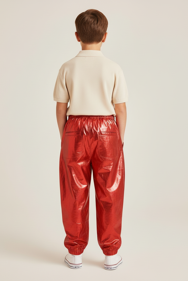 Pantalon Baggy Rouge Métallisé Brillant Ample Enfant - Polyester - vue 2