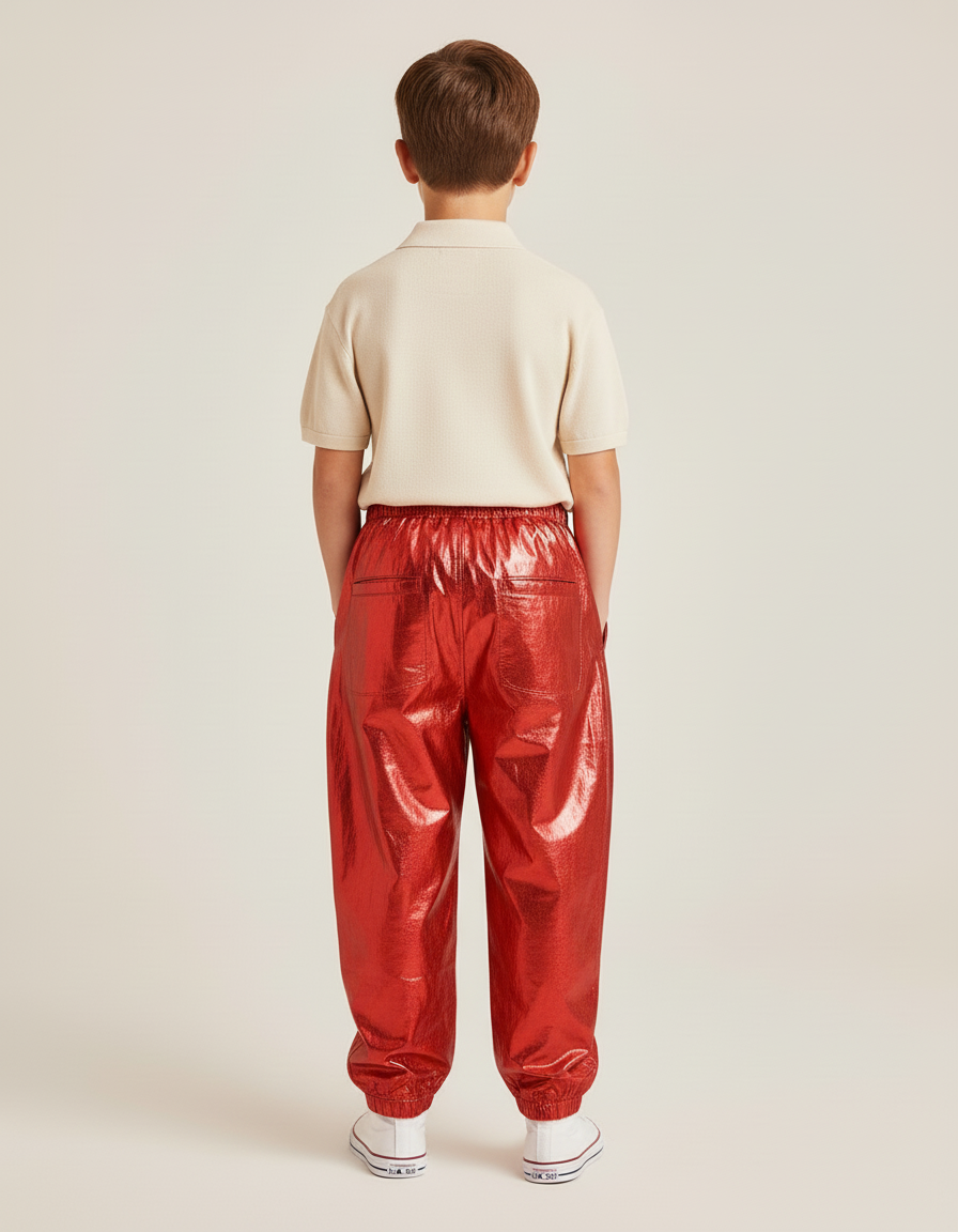 Pantalon Baggy Rouge Métallisé Brillant Ample Enfant - Polyester - vue 2