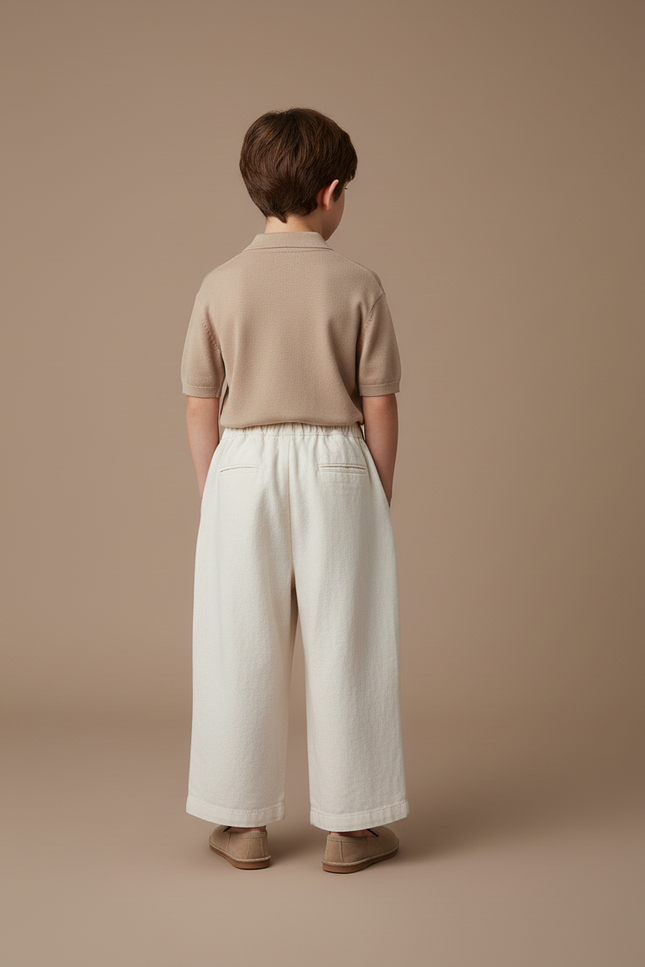 Pantalon Baggy Écru Ample Coton Confortable Enfant - Beige - vue 2