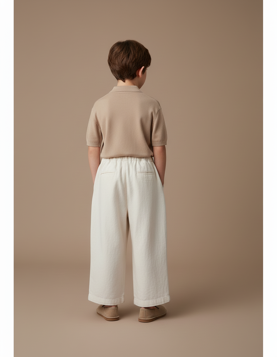 Pantalon Baggy Écru Ample Coton Confortable Enfant - Beige - vue 2