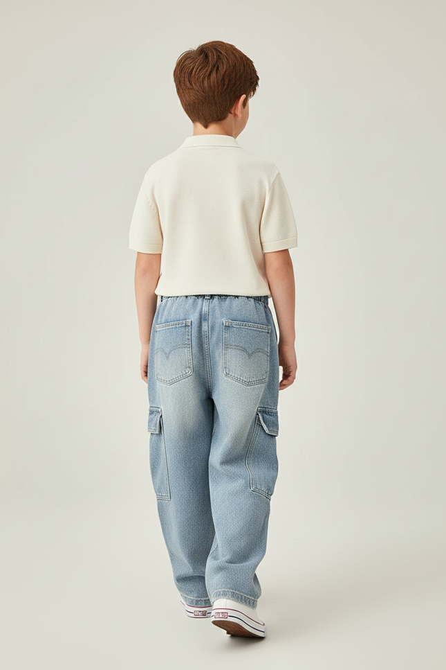 Pantalon Baggy Jean Bleu Ample Poches Enfant - vue 2