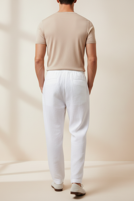 Pantalon Baggy Blanc Lin Lâche Cordon Décontracté Homme - vue 2