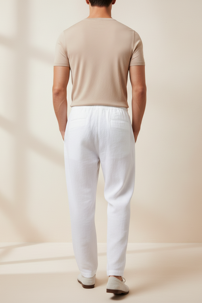 Pantalon Baggy Blanc Lin Lâche Cordon Décontracté Homme - vue 2