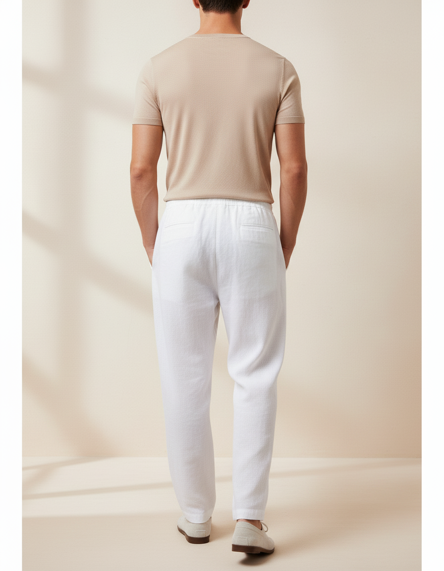 Pantalon Baggy Blanc Lin Lâche Cordon Décontracté Homme - vue 2