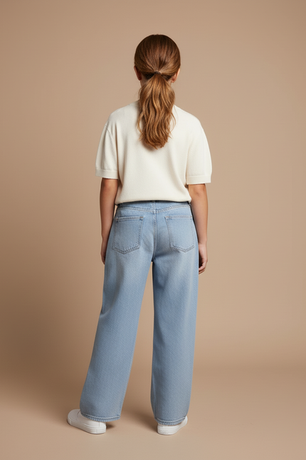 Pantalon Baggy Bleu Jean Ample Décontracté Plissé - vue 2