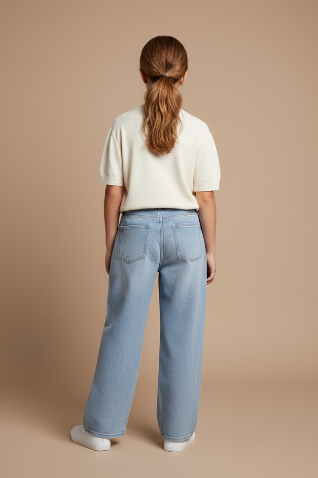 Pantalon Baggy Bleu Jean Ample Décontracté Plissé - vue 2