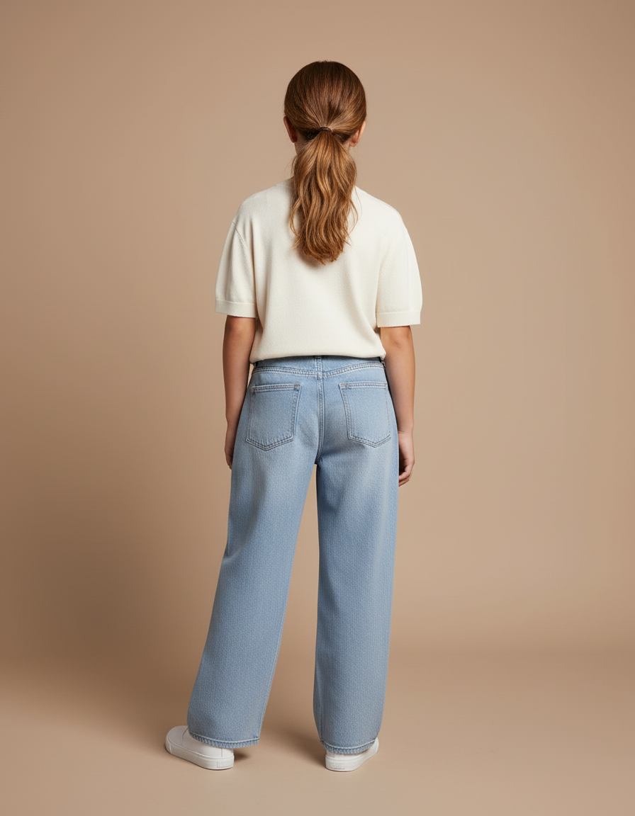 Pantalon Baggy Bleu Jean Ample Décontracté Plissé - vue 2