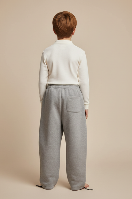 Pantalon Baggy Gris Ample Brodé Décontracté Coton Enfant - Molleton - vue 2