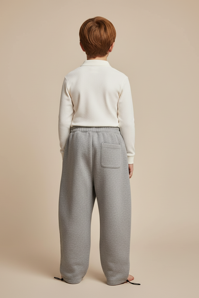 Pantalon Baggy Gris Ample Brodé Décontracté Coton Enfant - Molleton - vue 2
