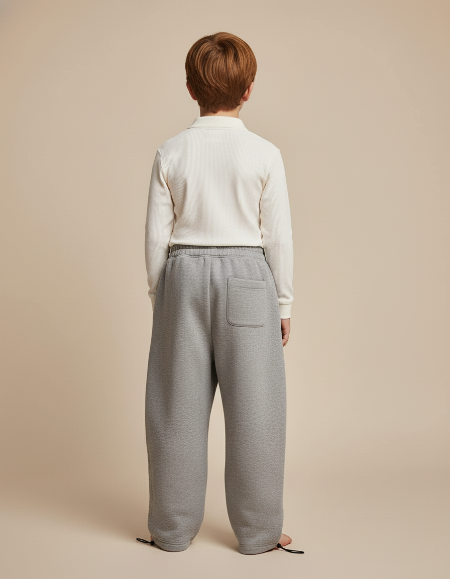 Pantalon Baggy Gris Ample Brodé Décontracté Coton Enfant - Molleton - vue 2